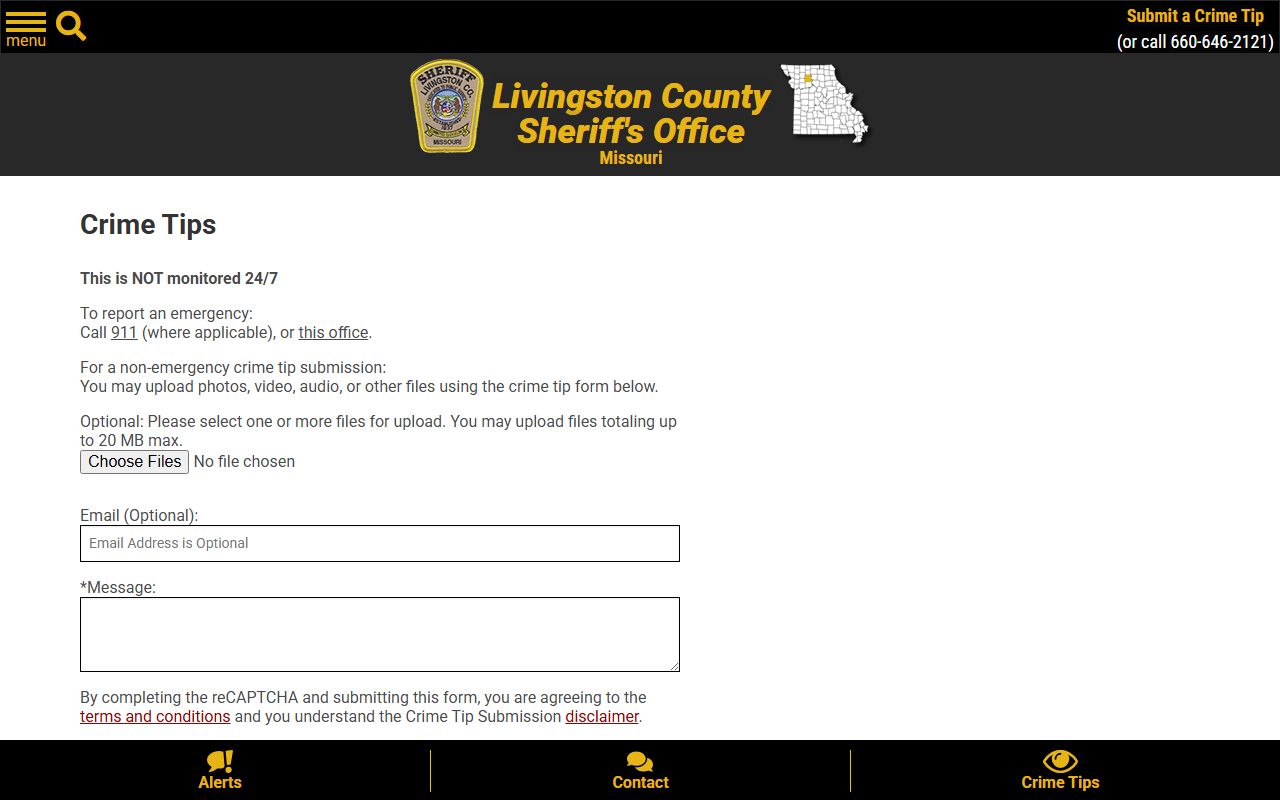 Livingston County arrest records sheriff crime tip form and phone contacts