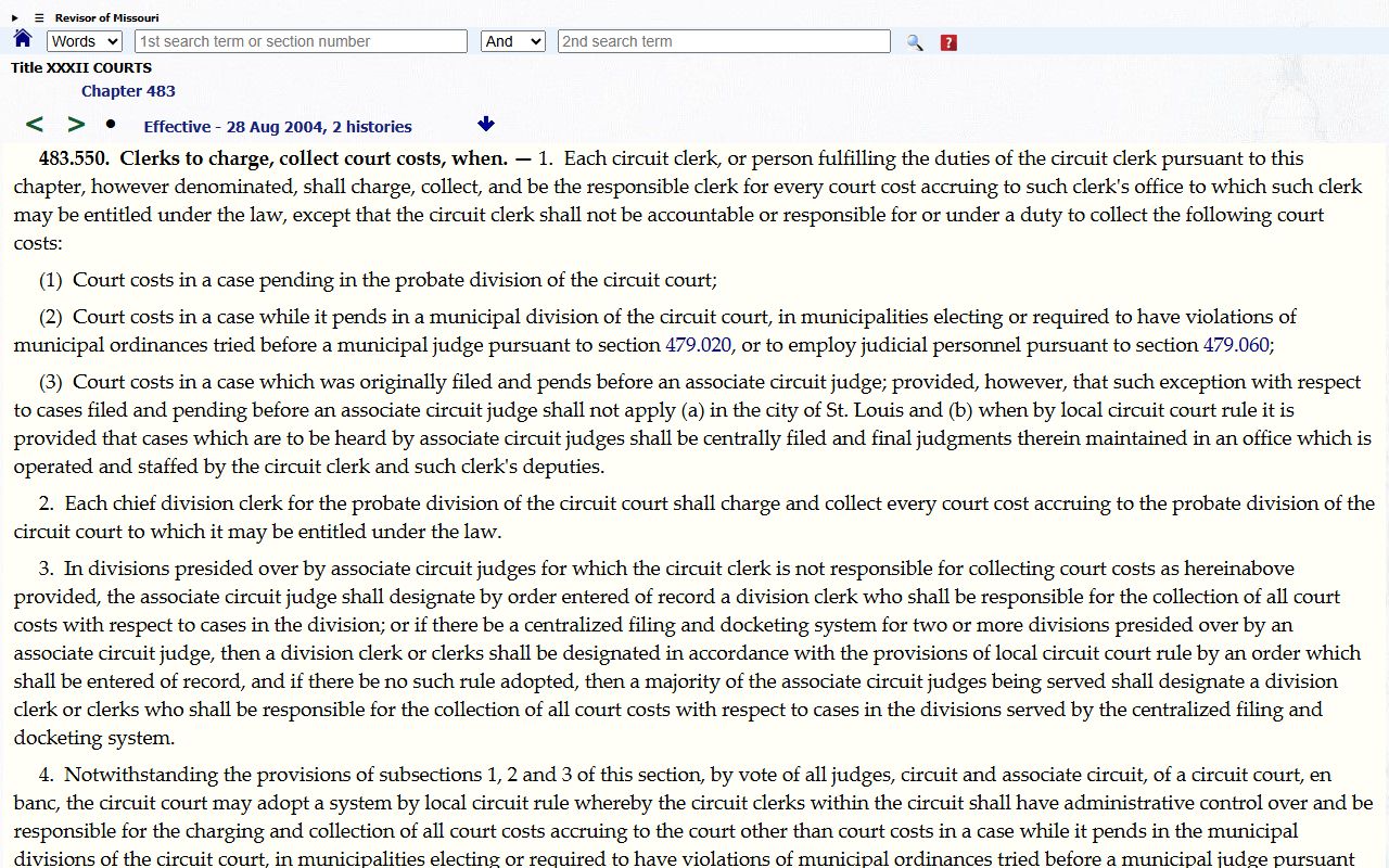 Livingston County court dockets Missouri circuit probate and municipal cost statute