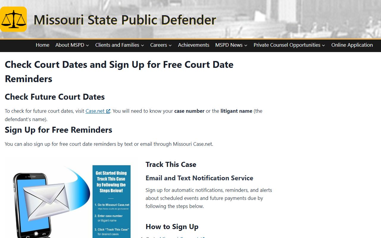 Livingston County court records Case.net court date instructions