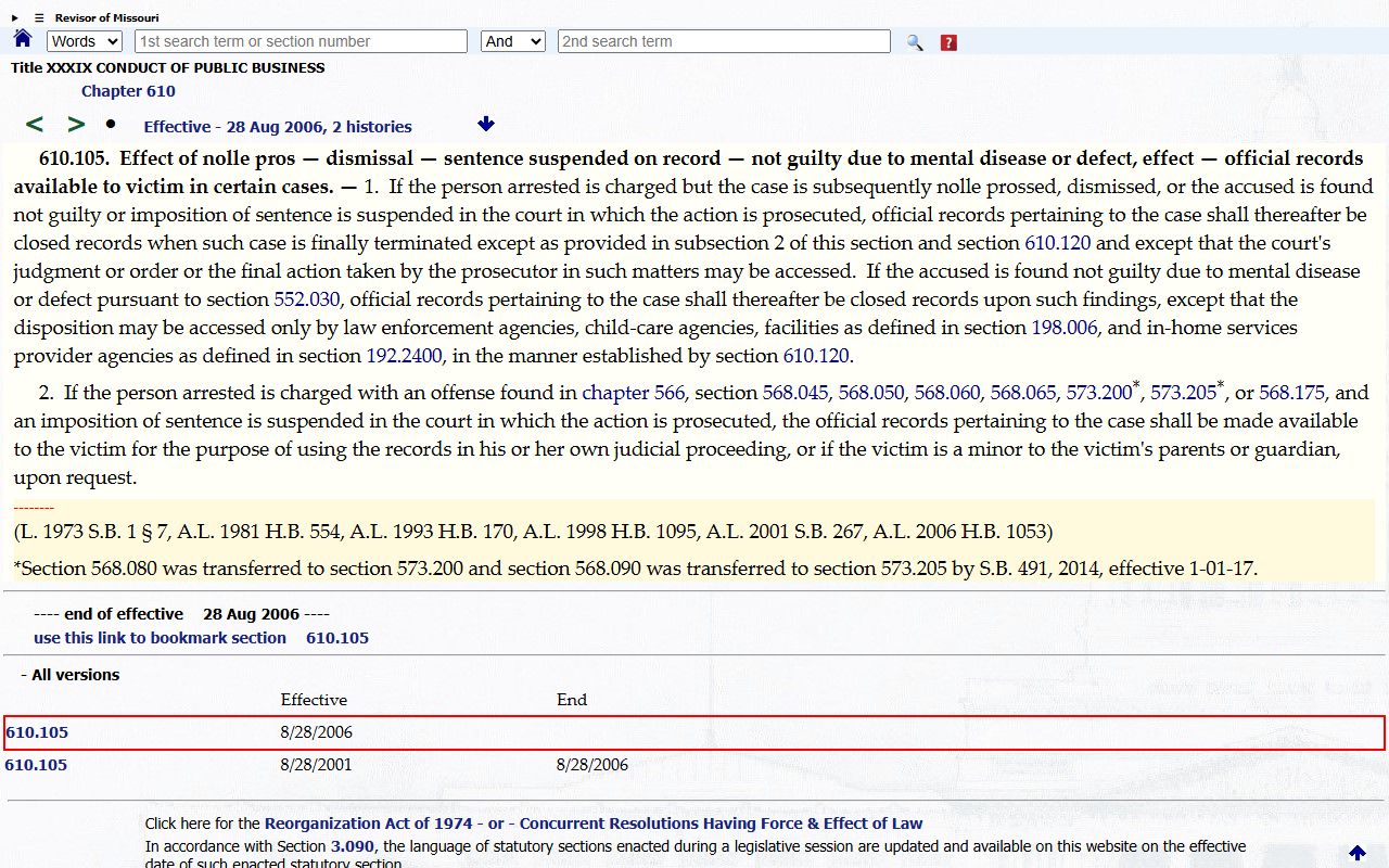 Livingston County court records Missouri closed criminal record effect statute