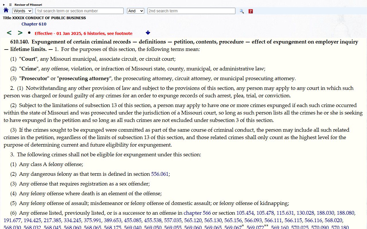Livingston County criminal court records Missouri expungement statute