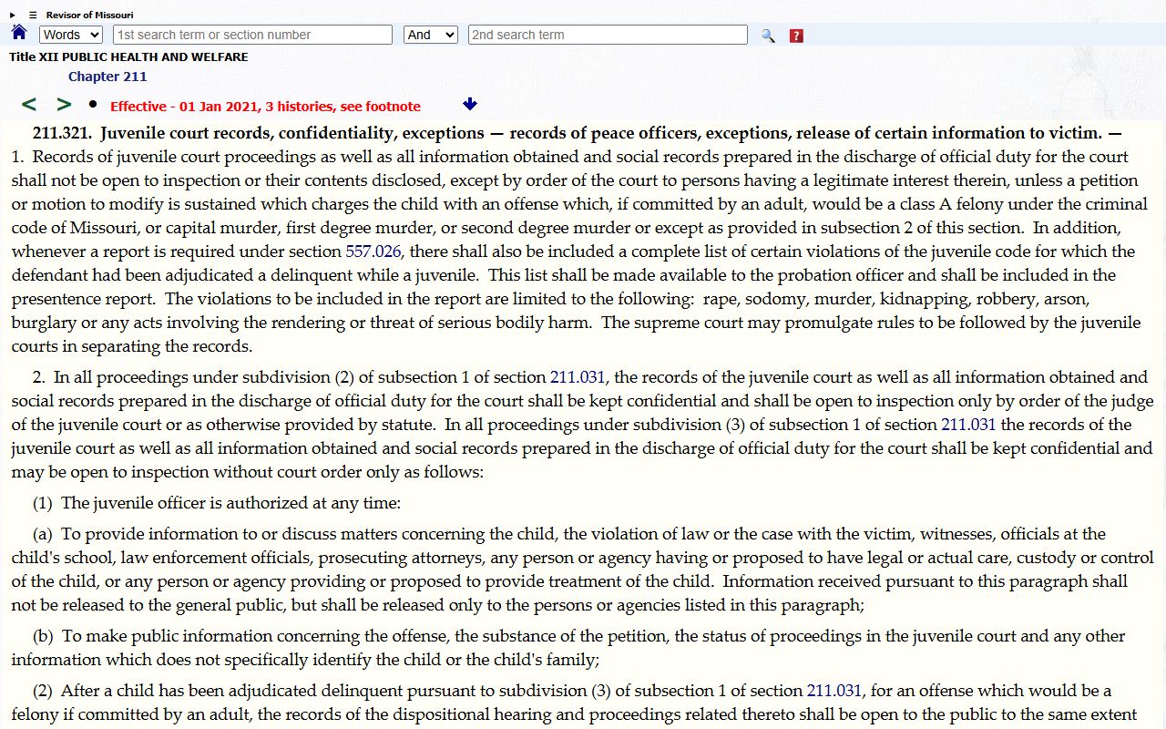 Livingston County criminal court records Missouri juvenile confidentiality statute