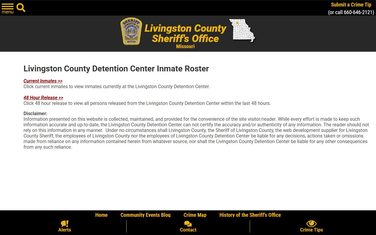 Livingston County inmate search detention roster choice page