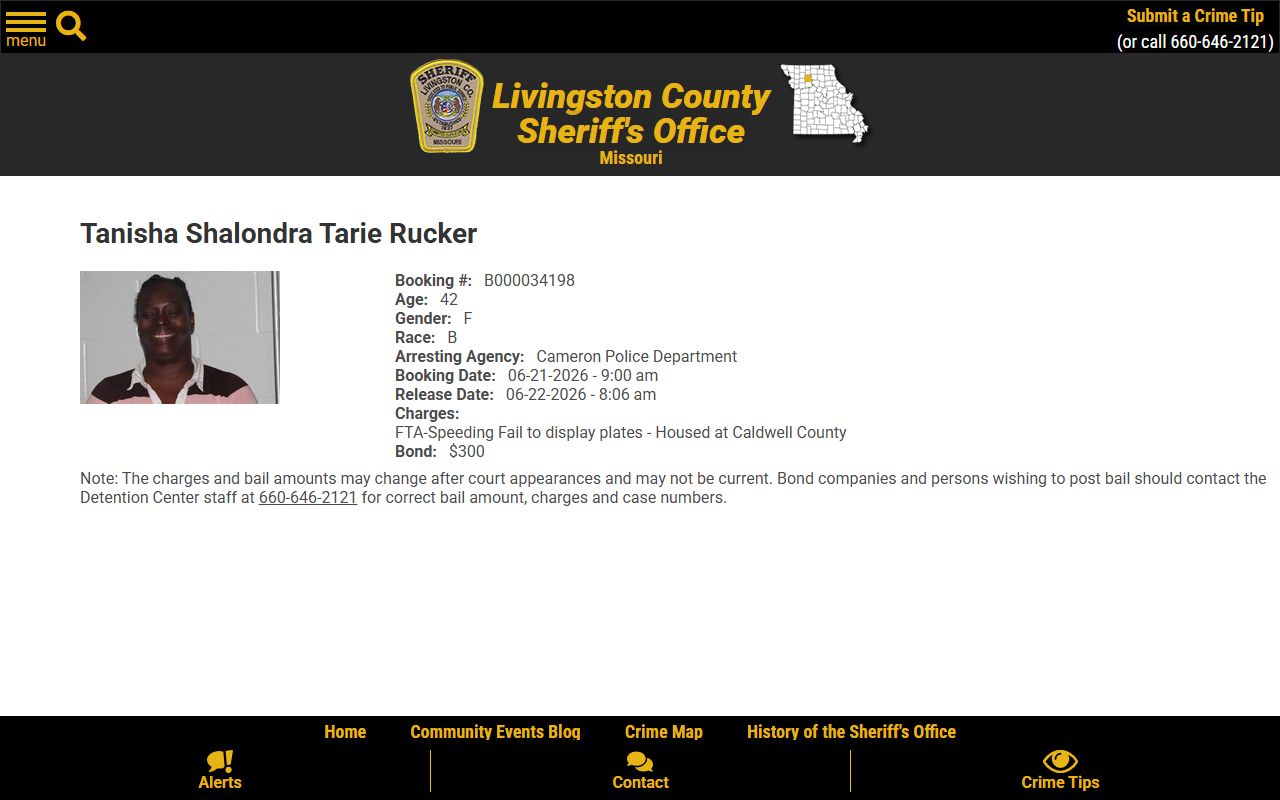 Livingston County inmate search sample inmate profile fields