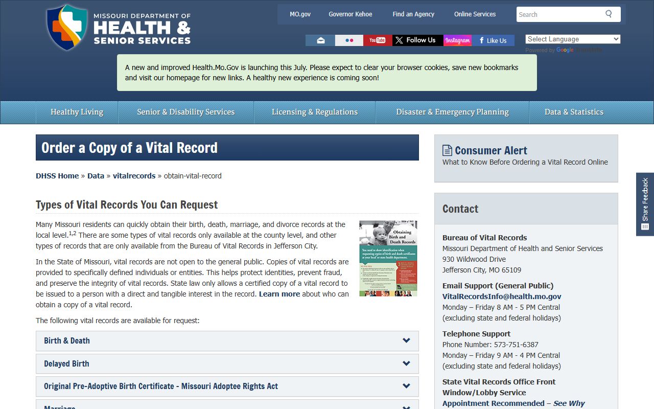 Livingston County divorce records Missouri vital records ordering page