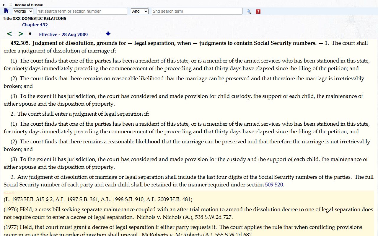 Livingston County divorce records Missouri dissolution of marriage statute