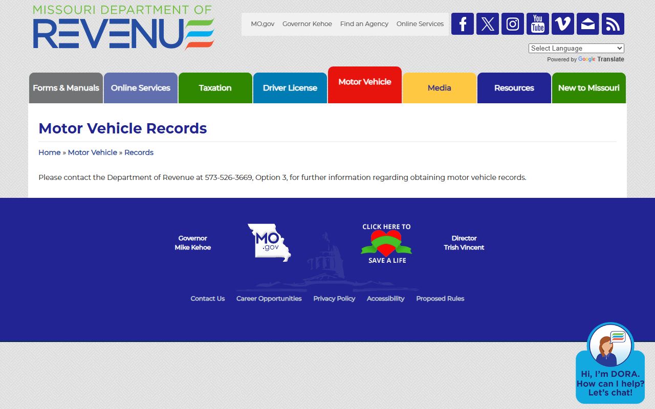 Livingston County traffic court records Missouri DOR motor vehicle records page
