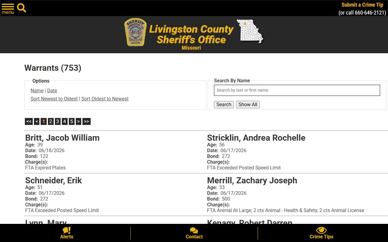 Livingston County warrant search active warrants list