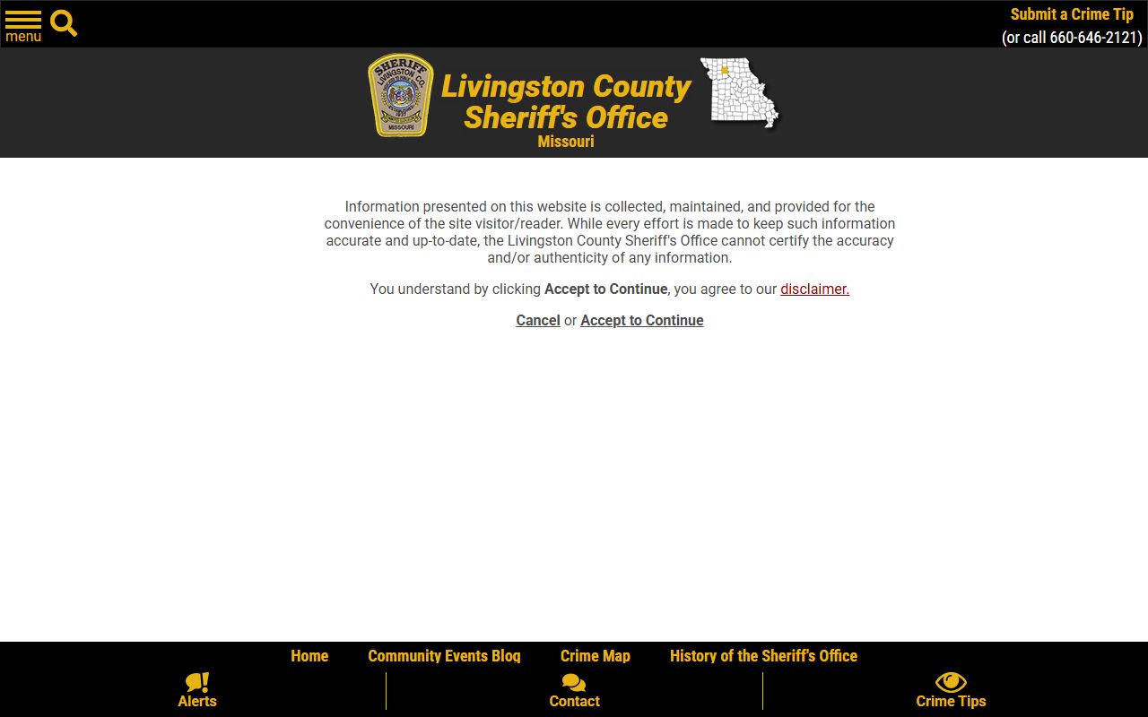 Livingston County warrant search sheriff disclaimer page